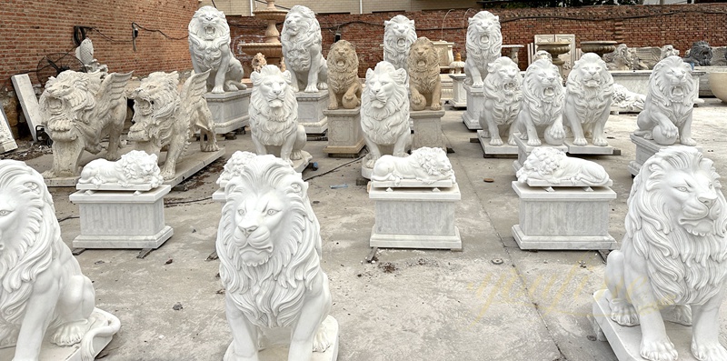 hand carved marble lion sculpture