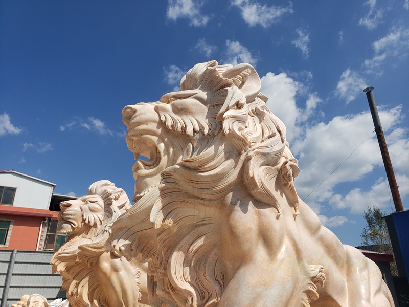 hand carved marble lion sculpture
