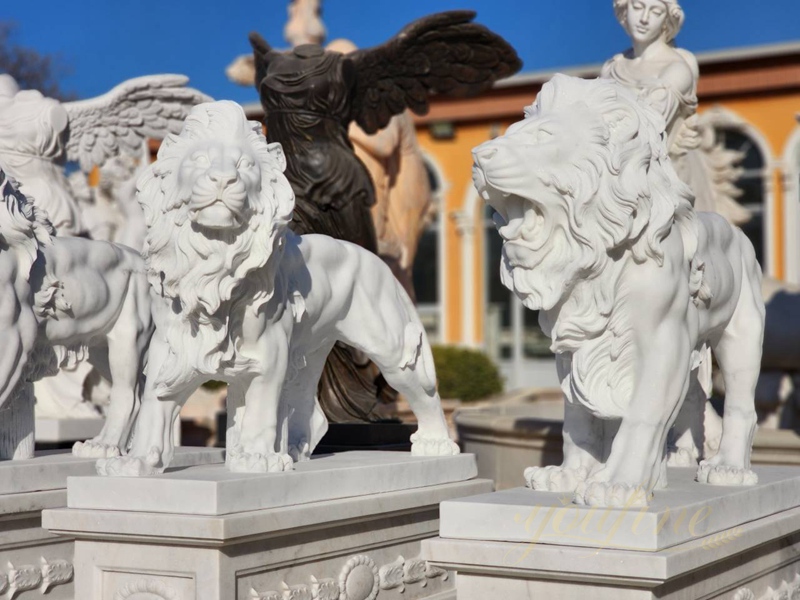 hand carved marble lion sculpture