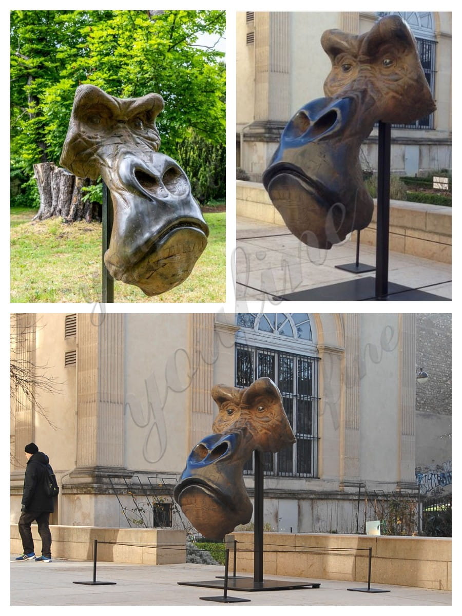 Bronze Monkey Gorilla Face Sculpture-YouFine