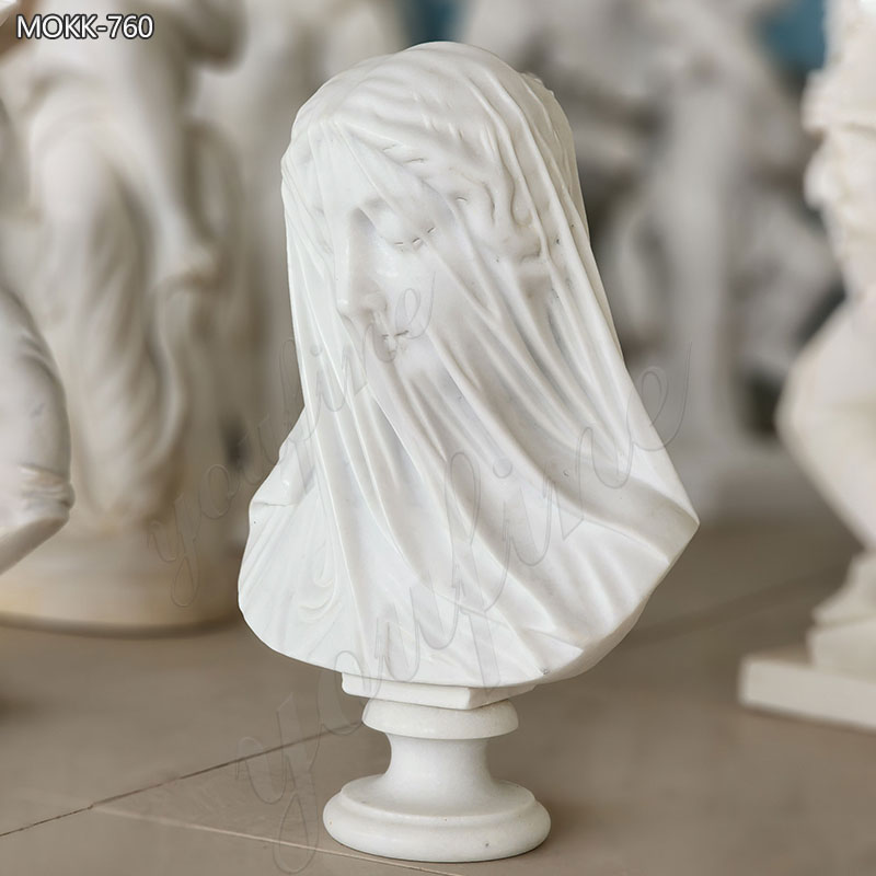 Carrara-Marble-Veiled-Virgin-Bust-Statue-By-Strazza-for-Sale