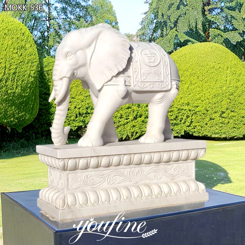 Large Hand Carved White Marble Elephant Statue for Sale MOKK-536