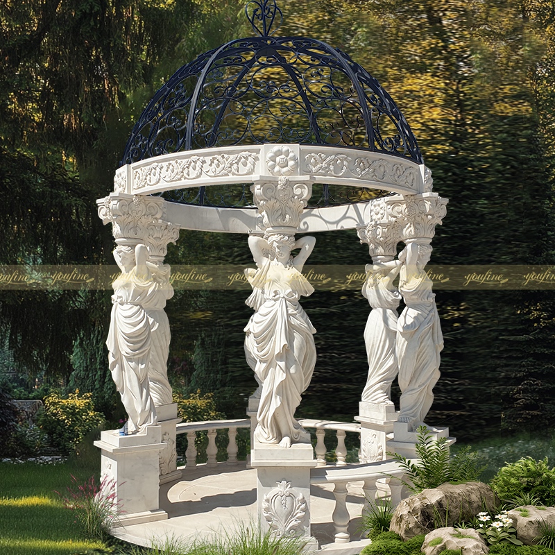 Large Outdoor Garden Female Pillars White Marble Gazebo for Sale MOKK-806