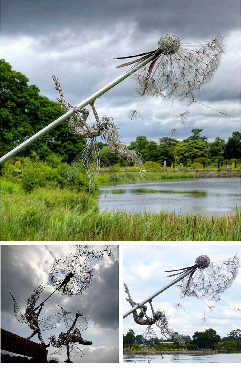 metal garden fairies with dandelions - YouFine Sculpture