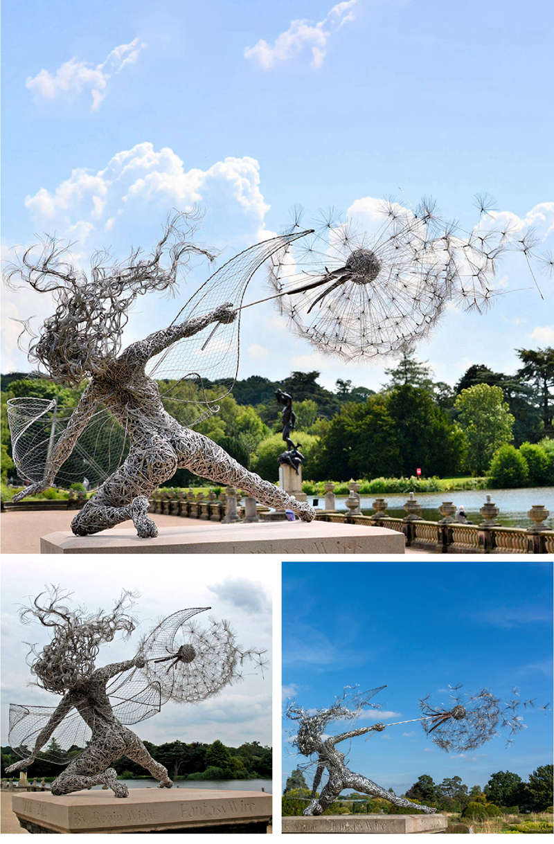 wire fairies dancing with dandelions - YouFine Sculpture