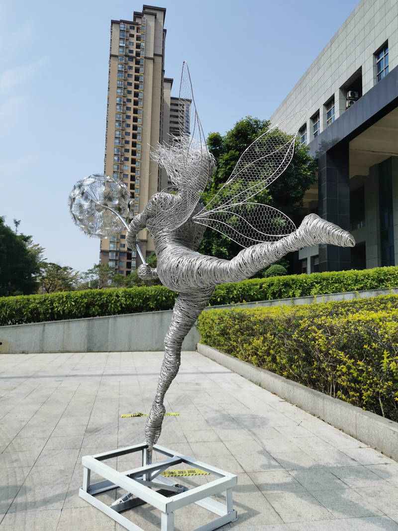 wire fairy sculptures dancing with dandelions - YouFine Sculpture