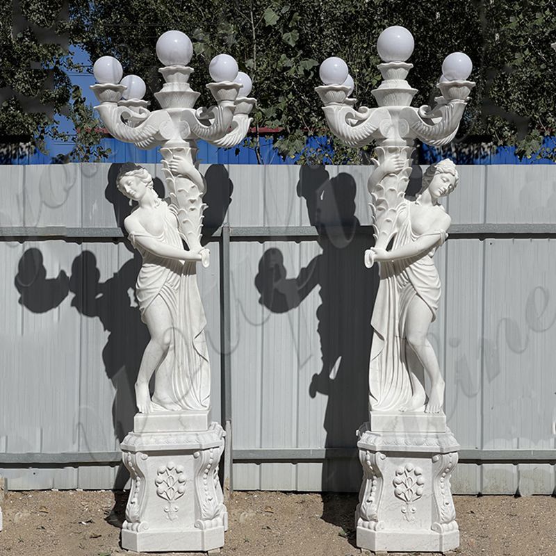 Greek Style Marble Female Lamp Statue for Outdoor MOK1-070