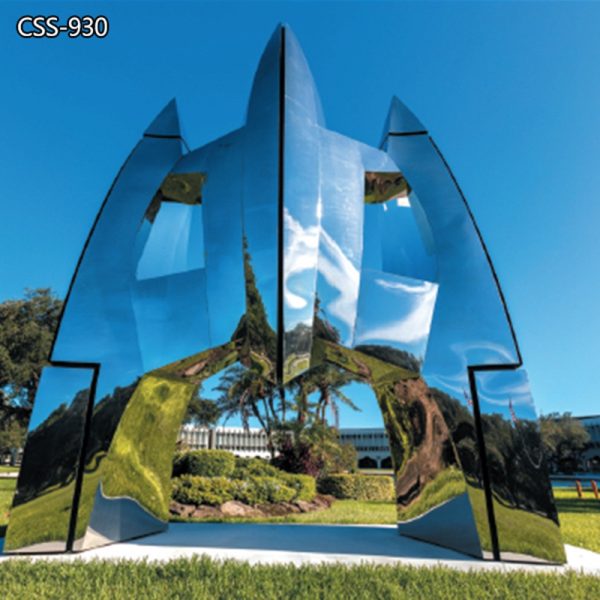 Polished Modern Stainless Steel Rocket Sculpture Public Architecture