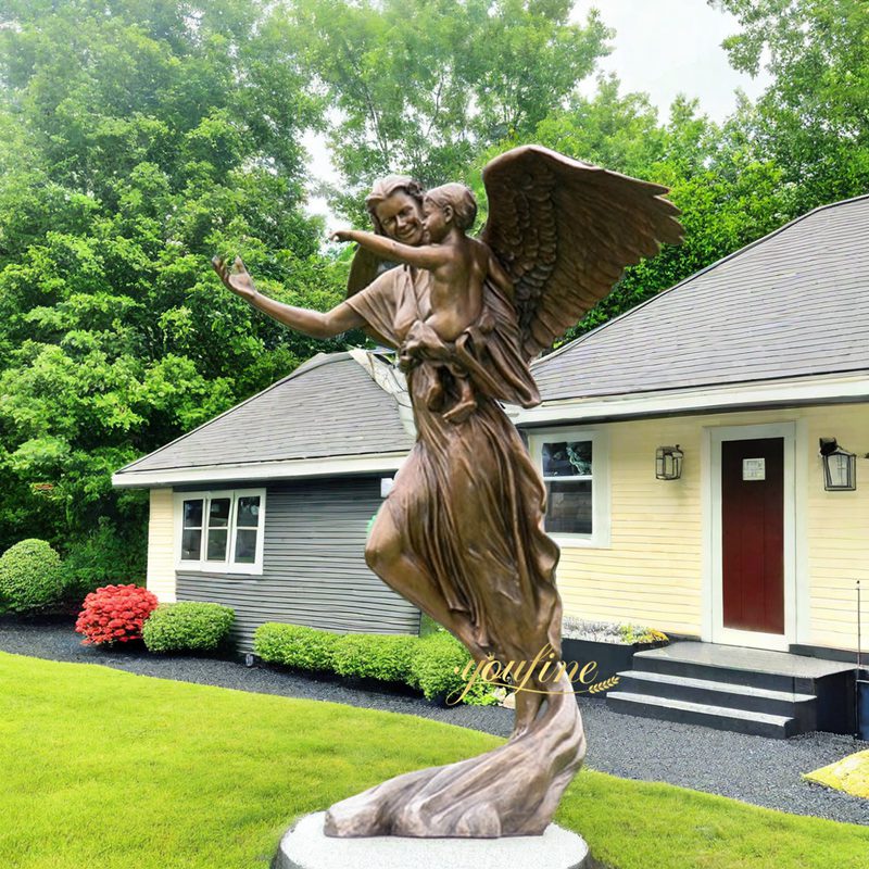 lifesize bronze angel sculpture with baby