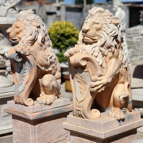 Large Sunred Marble Lion Sculpture for Driveway MOK1-071