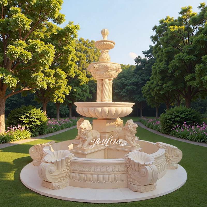 marble walking lion water fountains