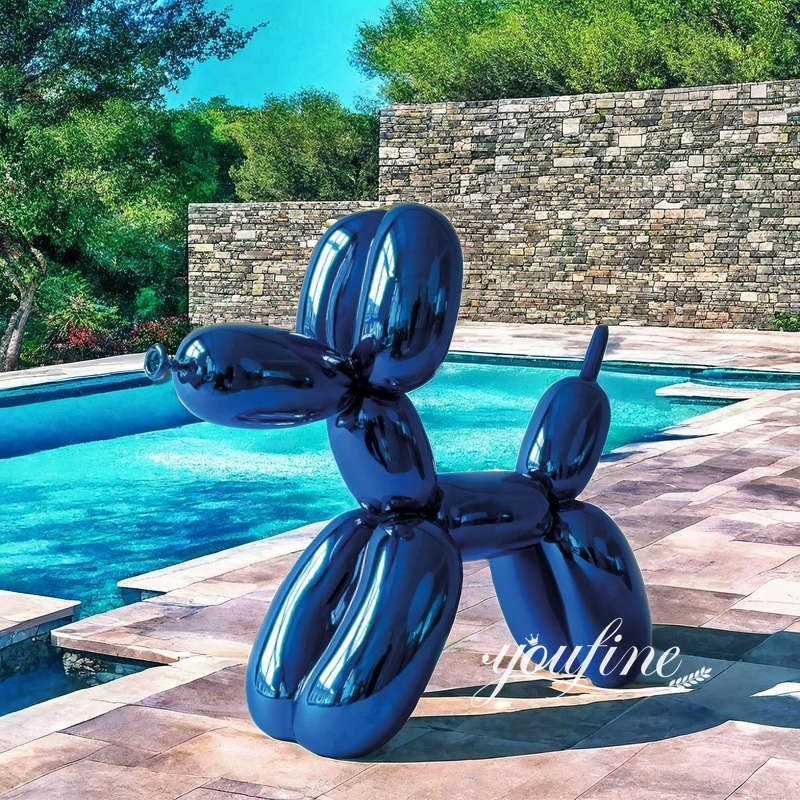 metallic stainless steel balloon dog sculpture for swimming pool
