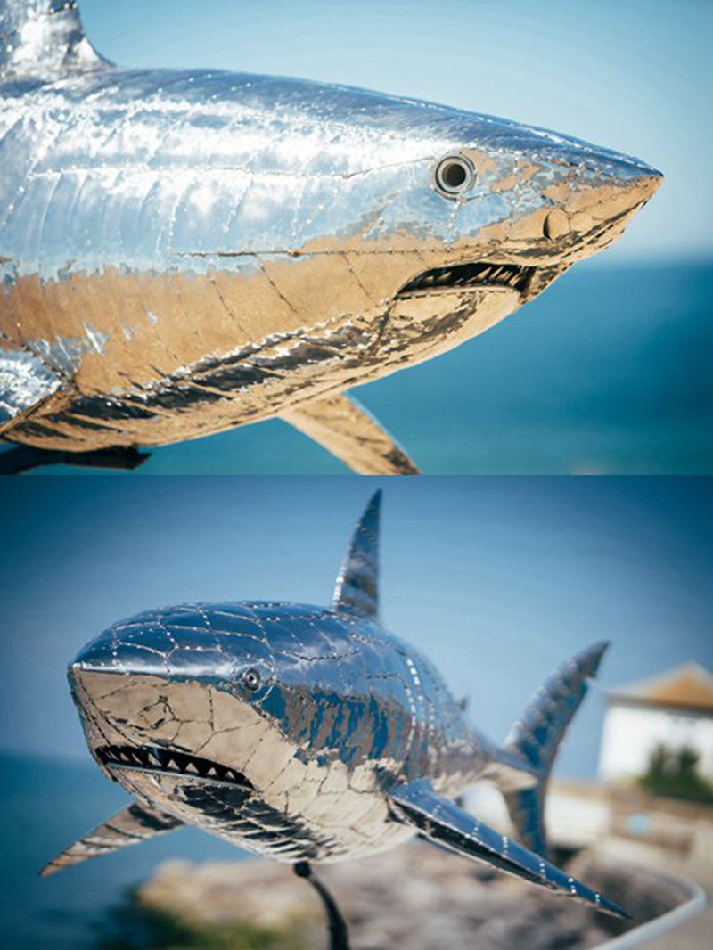 stainless steel great shark sculpture