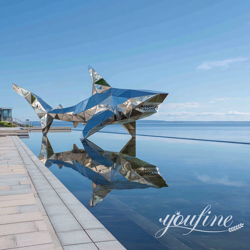 abstract stainless steel shark sculpture