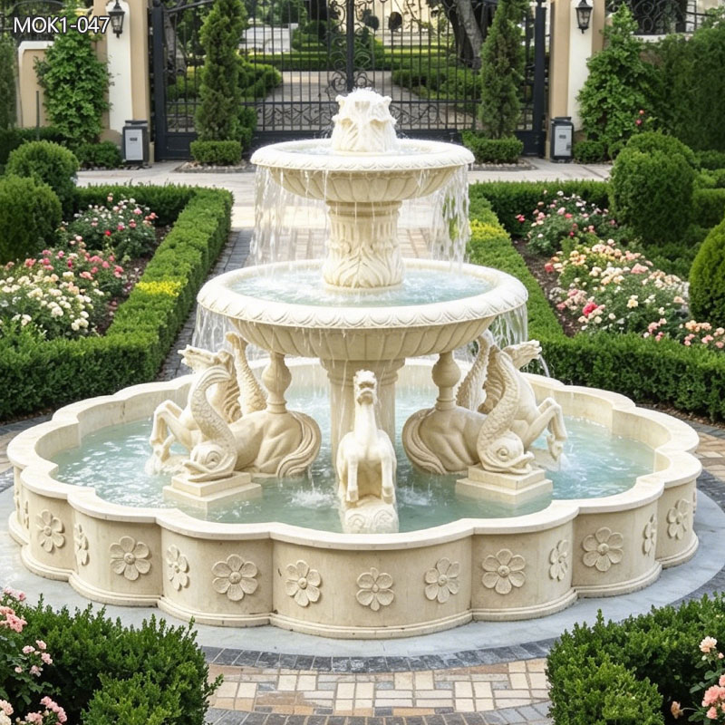 stone horse and fish fountain