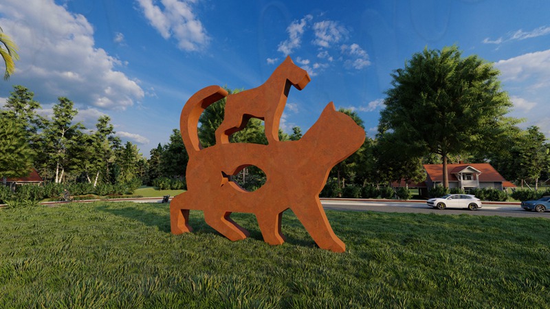 Cat and dog sculpture corten steel