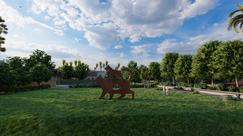 Cat and dog sculpture corten steel