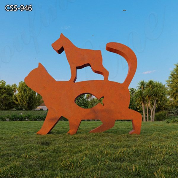 Corten Steel Rust Garden Sculpture Cat and Dog Art for Sale CSS-779