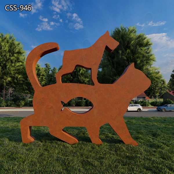 Corten Steel Rust Garden Sculpture Cat and Dog Art for Sale CSS-779