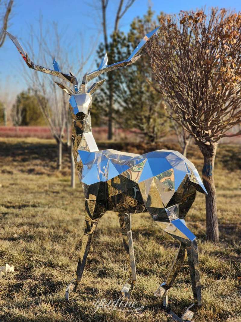 Geometric deer sculpture made of metal