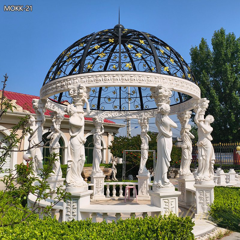 hand carved Marble Gazebo with female statue