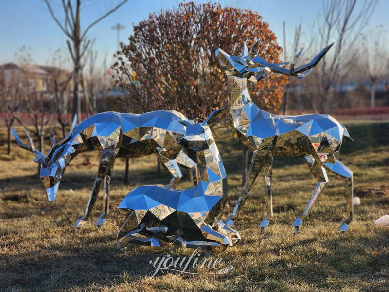 Stainless Steel Deer Sculpture Geometric Design 