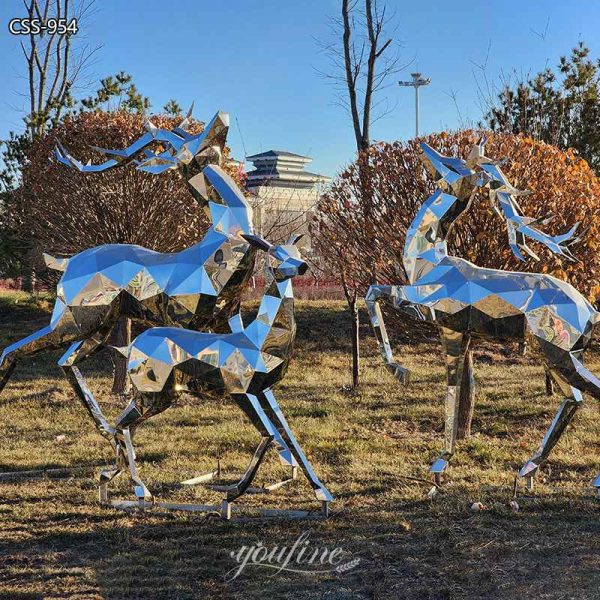 Stainless Steel Geometric Deer Sculpture Metal Outdoor Decor