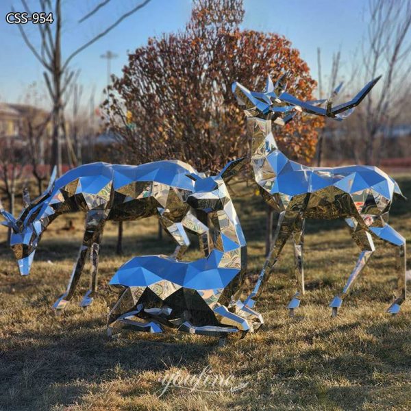 Stainless Steel Geometric Deer Sculpture Metal Outdoor Decor