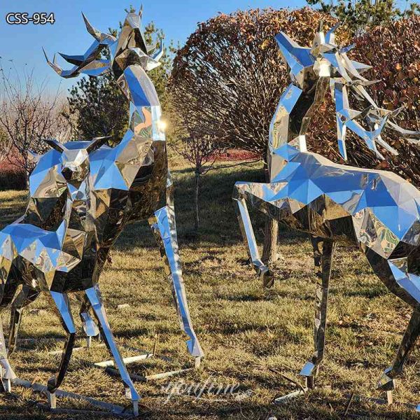 Stainless Steel Geometric Deer Sculpture Metal Outdoor Decor