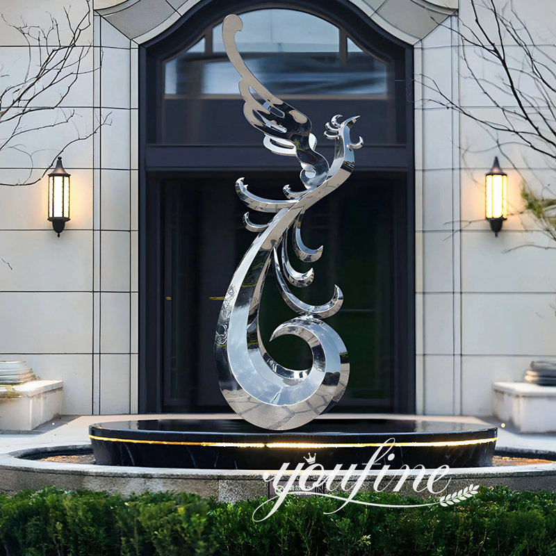 modern metal phoenix sculpture
