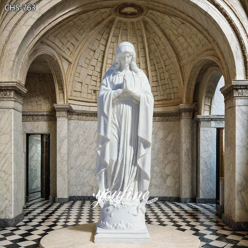 Life Size White Marble Blessed Mother Mary Statue for Outside CHS-763