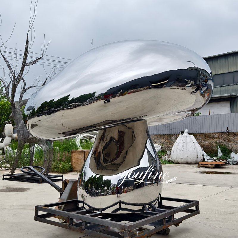 large stainless steel mushroom sculpture