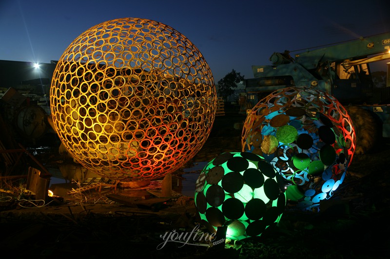 outdoor metal orb with light