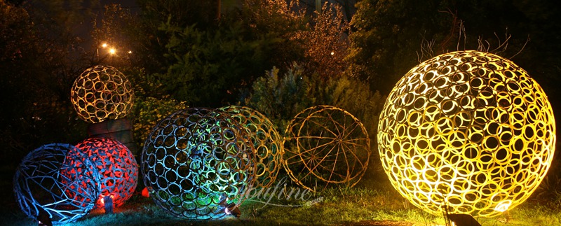 outdoor metal orb with light
