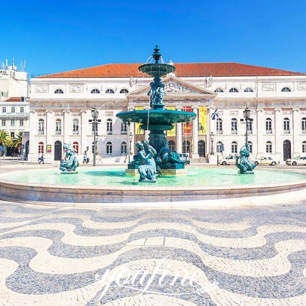 Large Bronze Mermaid Statues Fountain at Rossio Square Lisbon BOK1-448
