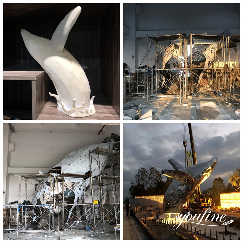 large metal whale sculpture production process