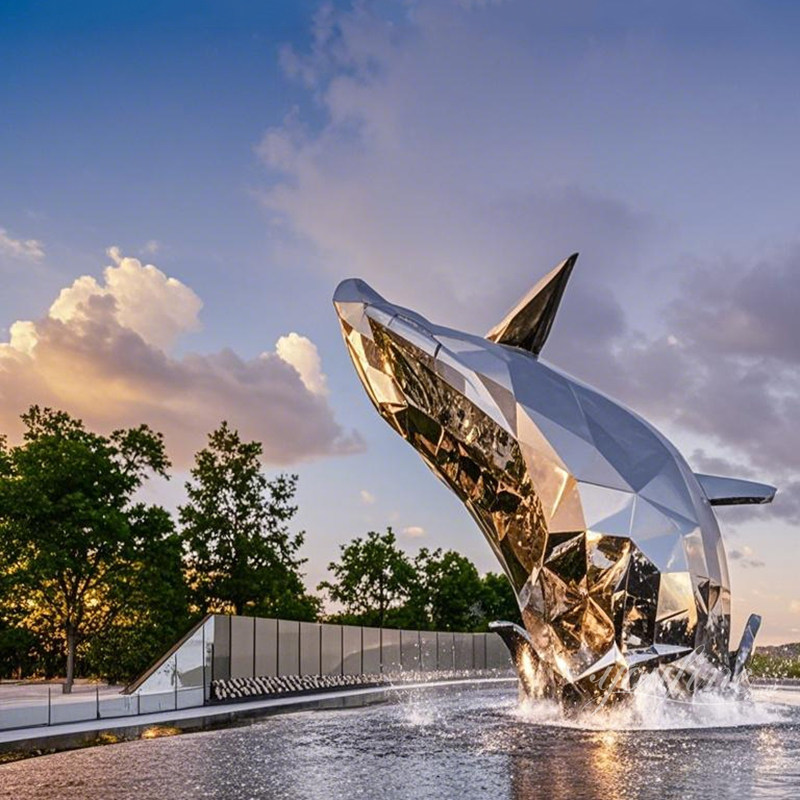 stainless steel metal whale sculpture