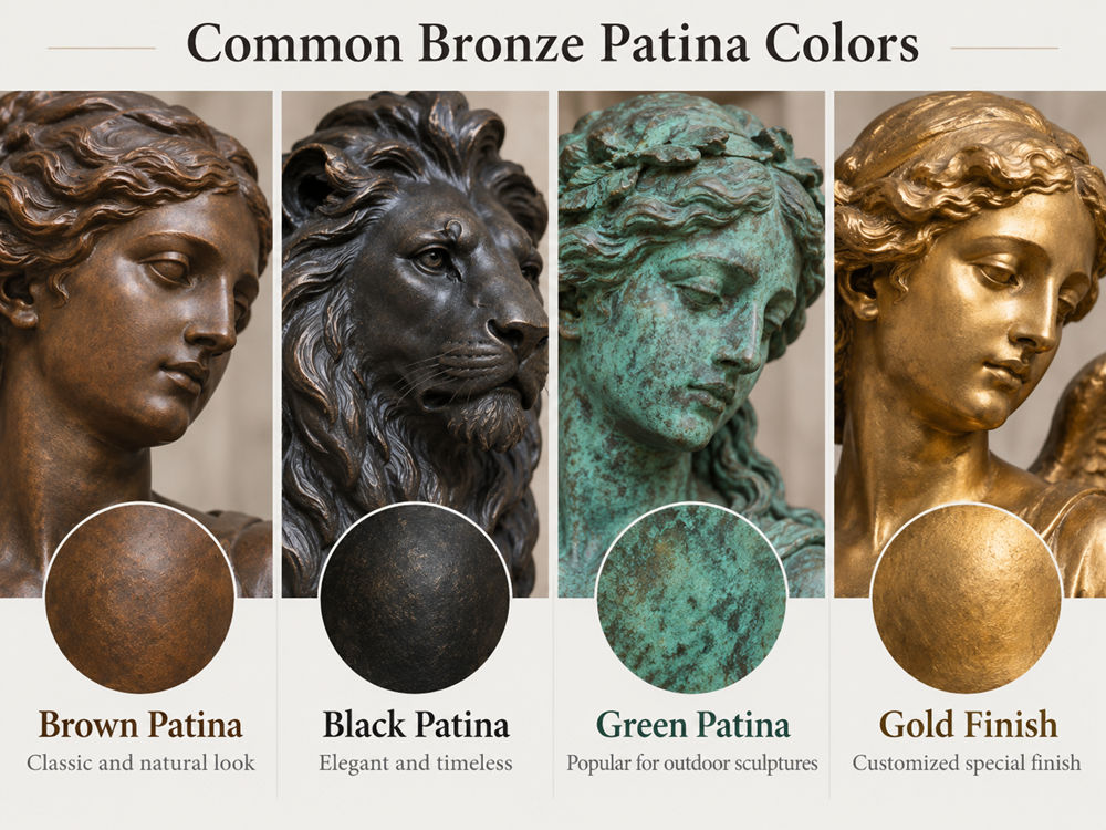 diversas cores de pátina de bronze