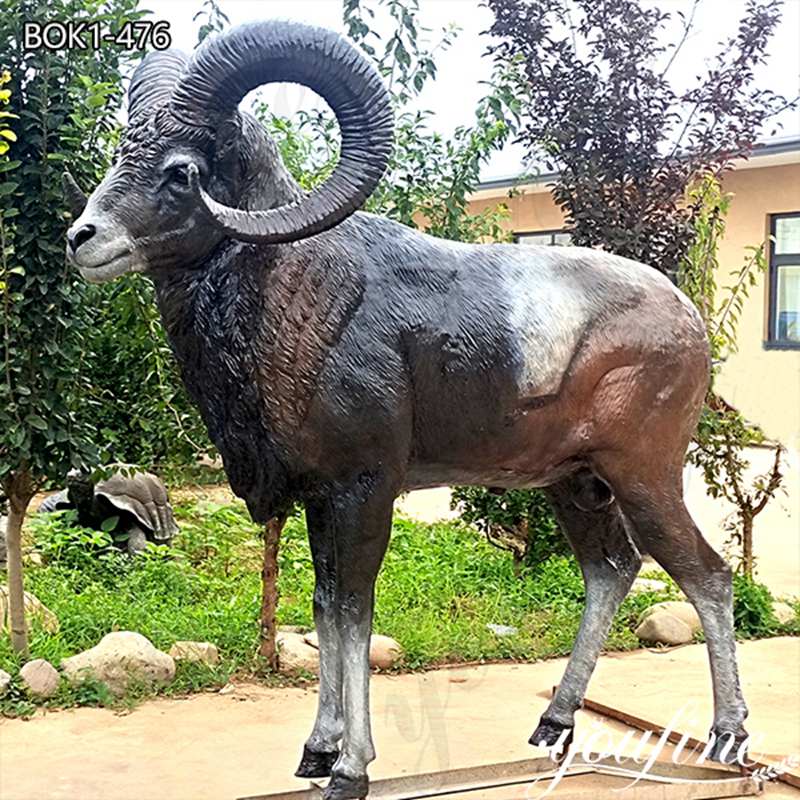 Antique Life-Size Bronze Ram Statue Wildlife Art Decor BOK1-476