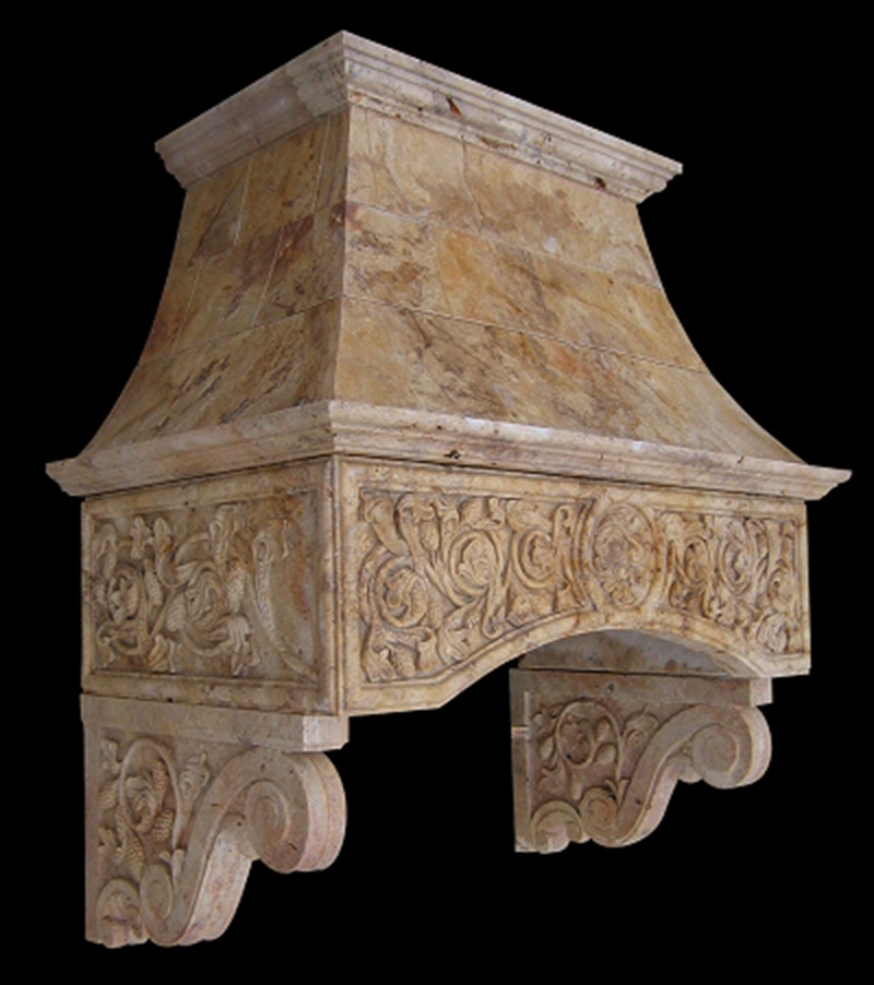 Exquisite Hand Carved Marble Range Hoods for Kitchen 
