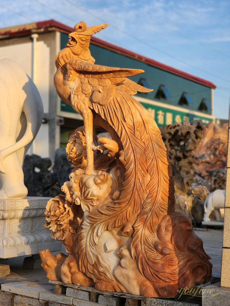 Fantastic Red Marble Phoenix Bird Statue in Stock