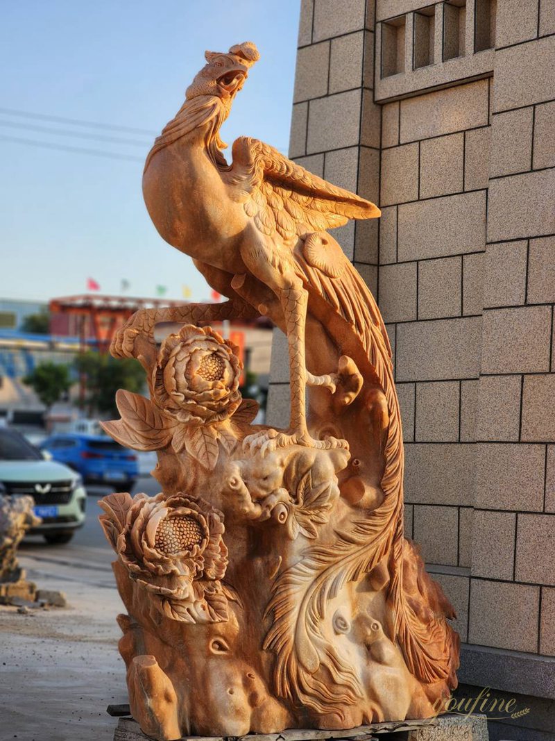 Fantastic Red Marble Phoenix Bird Statue in Stock