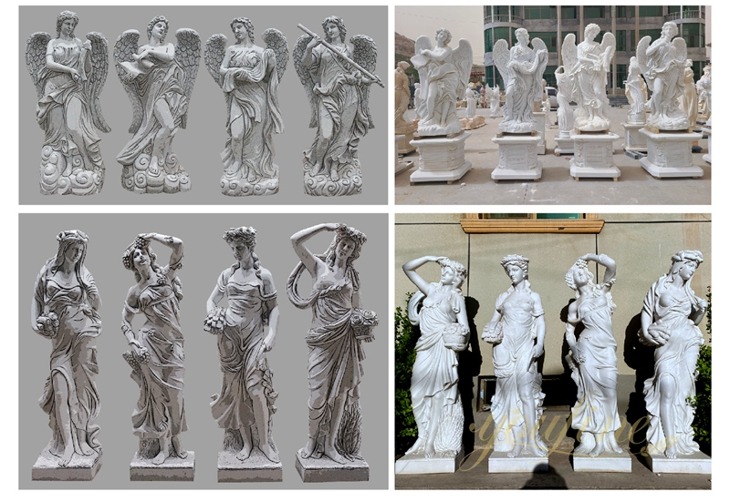 Outdoor Hand Carved Marble Four Season Statues For Garden