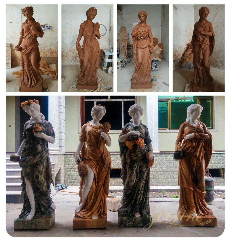 Outdoor Hand Carved Marble Four Season Statues For Garden