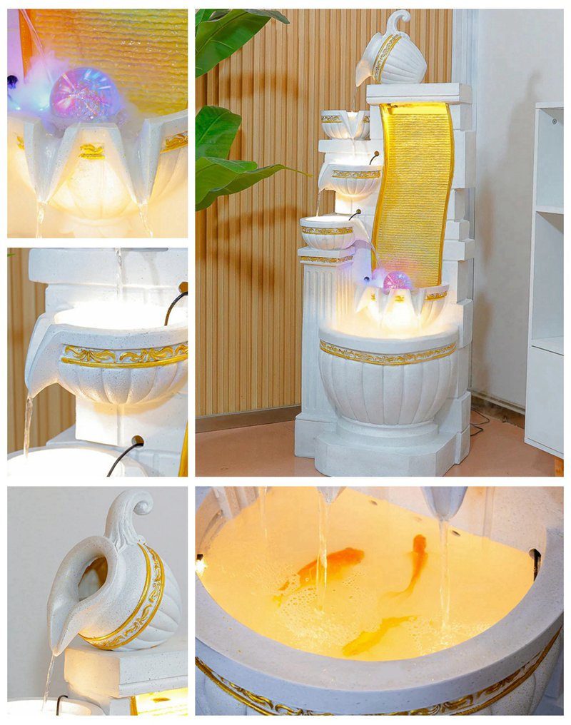 indoor water fountain with lights
