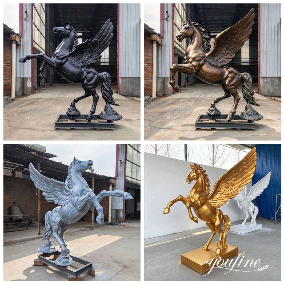 Mais opções de cores para a estátua de Pégaso em bronze.