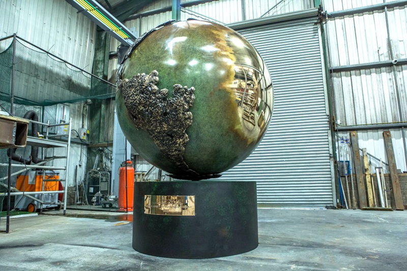 Bronze large metal globe sculpture