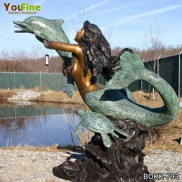 Life Size Bronze Mermaid with Dolphin Fountain BOKK-793