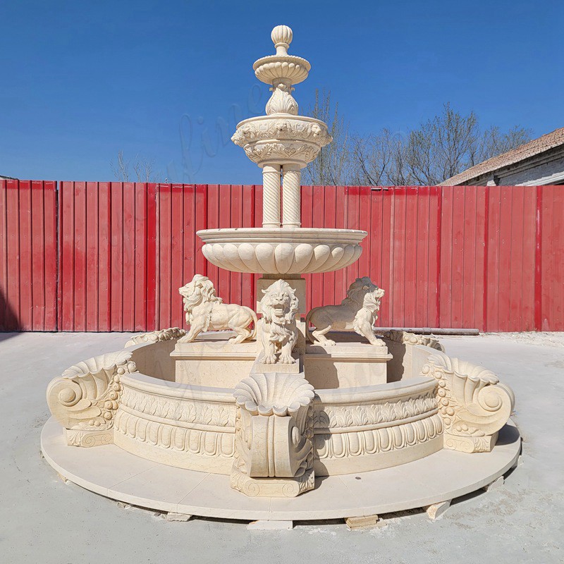 Garden Natural Egyptian Beige Marble Lion Statue Fountain