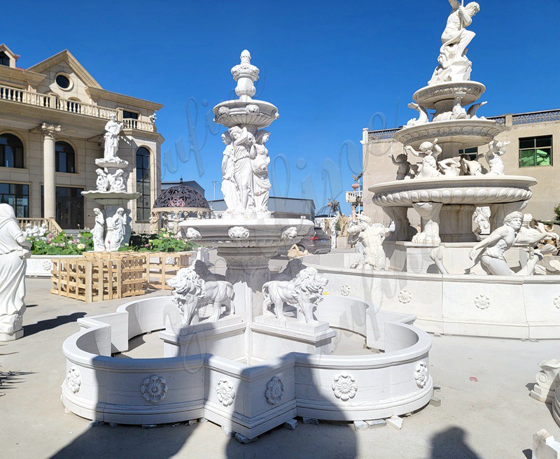 Lion-themed garden water features